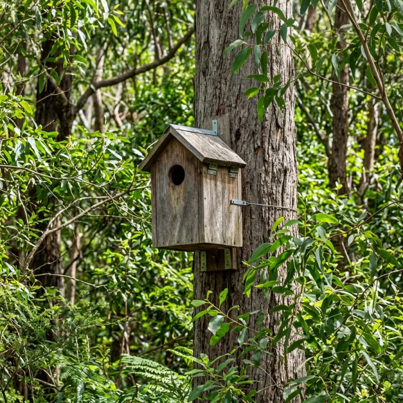 Animal nesting box installed as a humane alternative to a Harkaway roof cavity