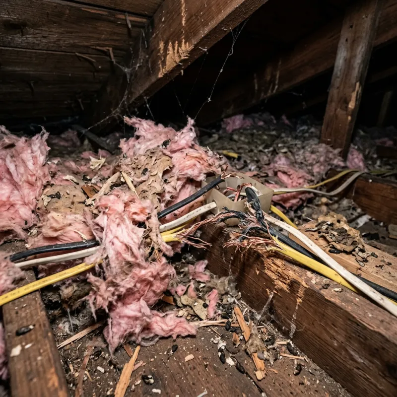 Contaminated ceiling insulation being assessed in a Harkaway roof space